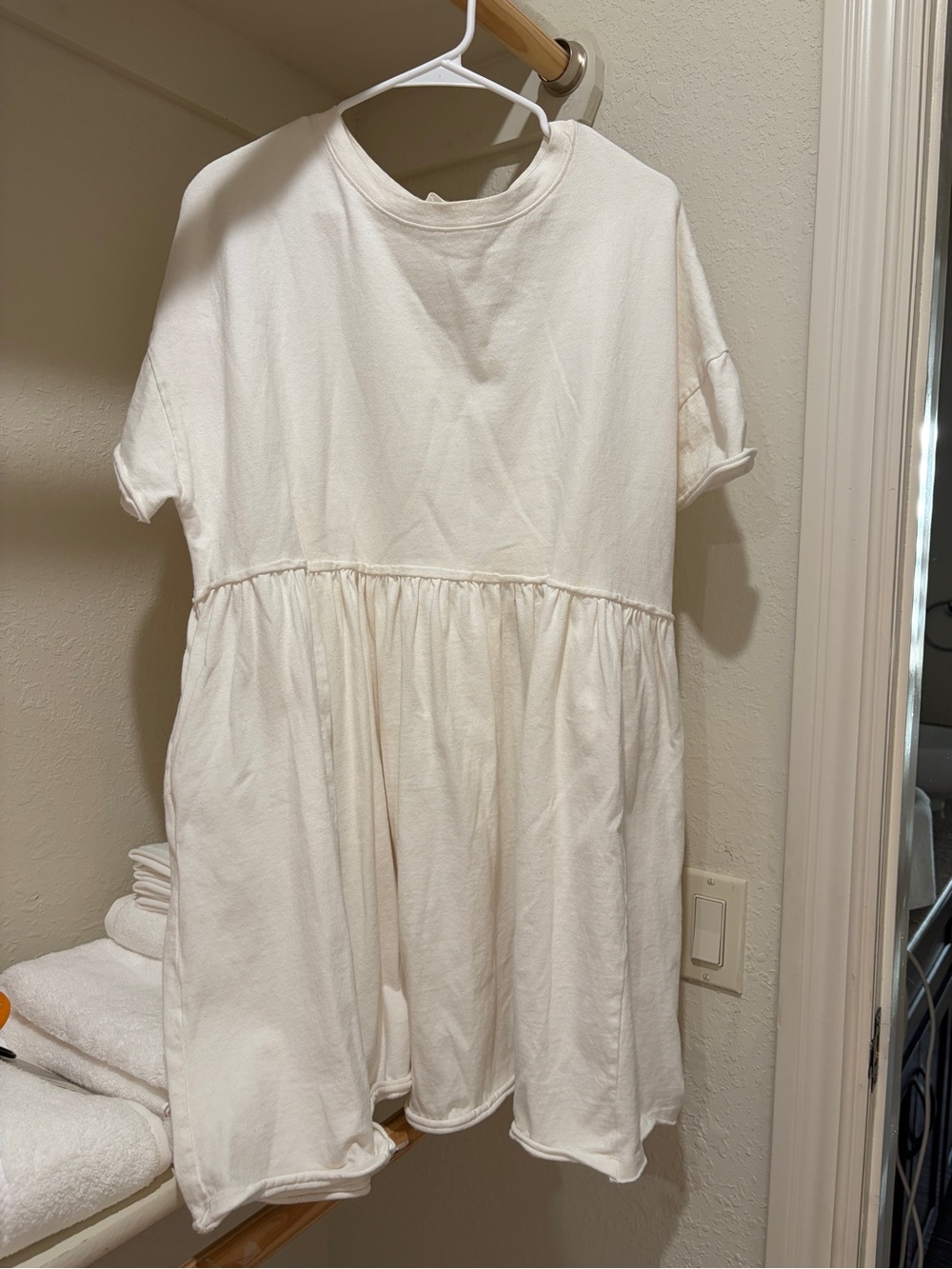 Anthropologie Ivory Short-Sleeve Mini Dress with pockets